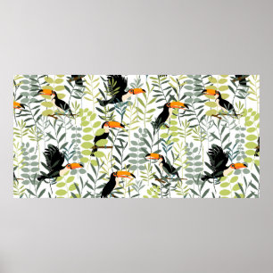 Affiche Toucans en feuilles verts et branches sans soudure