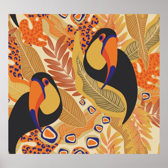 Affiche Toucans sur branches, motif tropical sans soudure. (Devant)