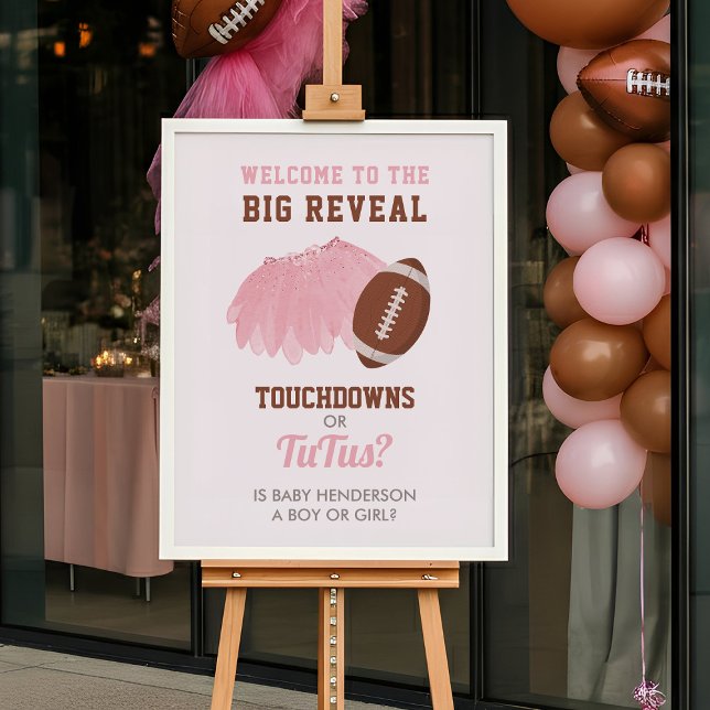Affiche Touchdowns ou Tutus, tous genres bienvenus (Touchdowns or Tutus Gender Reveal Welcome Poster | Instant Download Gender Reveal Welcome Sign)