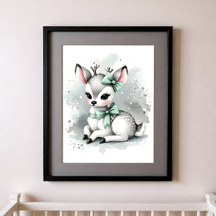 Affiche Touche de couleur Crèche Animaux de la forêt Cerf