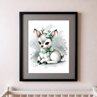 Affiche Touche de couleur Crèche Animaux de la forêt Cerf