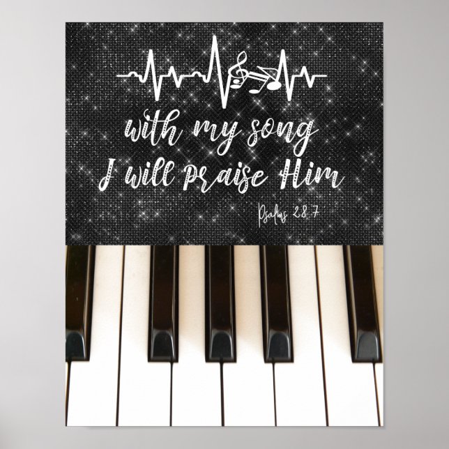 Affiche Touches de piano avec Psaumes Bible Verse (Devant)