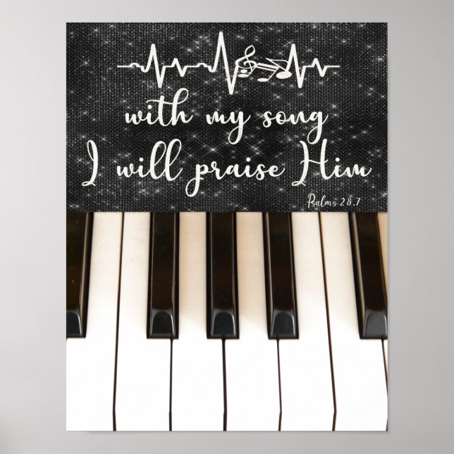 Affiche Touches de piano avec Psaumes Bible Verse Citation (Devant)