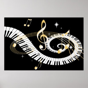 Affiche Touches de piano et notes de musique d'or