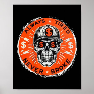 Affiche Toujours fatigué Jamais cassé le crâne (sur le dos