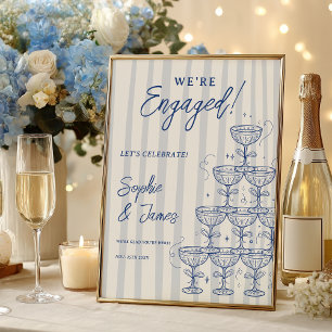 Affiche Tour de champagne bleu Engagement Mariage Bienvenu