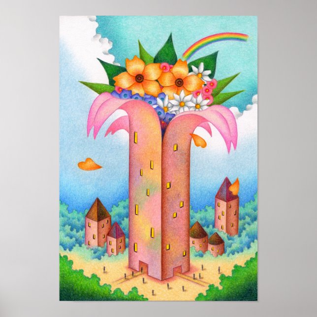 Affiche Tour de fleurs en fleurs dans le ciel. (Devant)