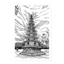 Tour de la pagode noire et blanche en dessin au tr