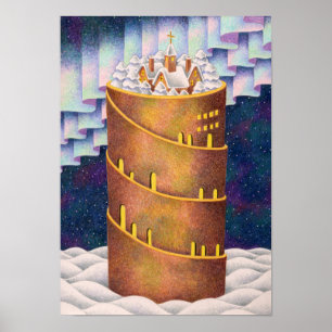 Affiche Tour de neige sous l'aurore.