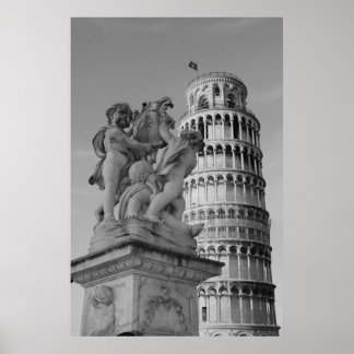 Affiche Tour de Pise en noir et blanc Italie