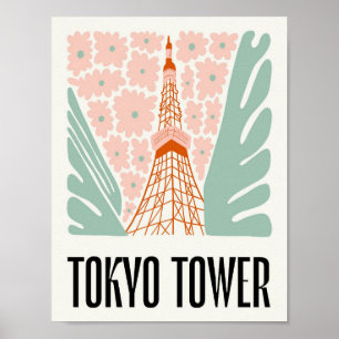 Affiche Tour de Tokyo Japon Voyage abstrait art floral