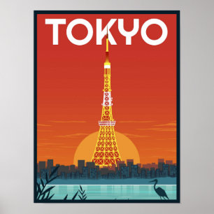 Affiche Tour de Tokyo Japon Voyages cadeaux rétro