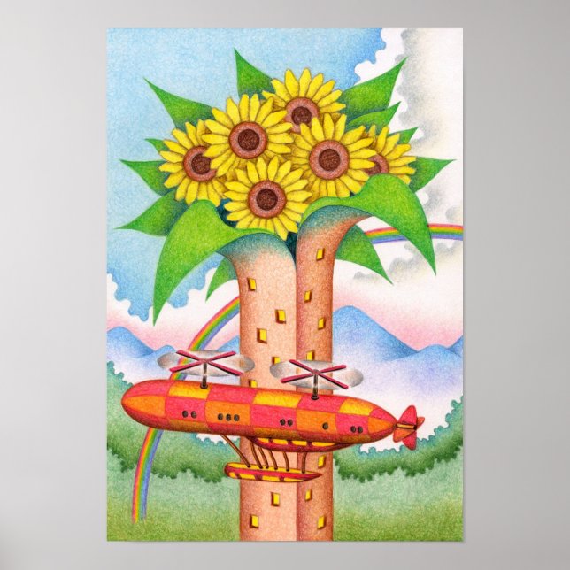 Affiche Tour de tournesols en pleine floraison. (Devant)