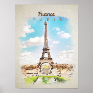 Affiche Tour Eiffel à l'aquarelle