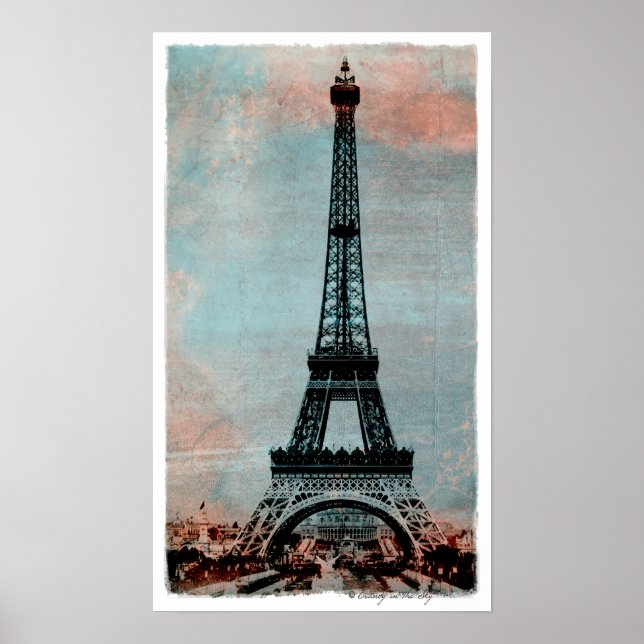 Affiche Tour Eiffel au style Vintage Sunrise (Devant)