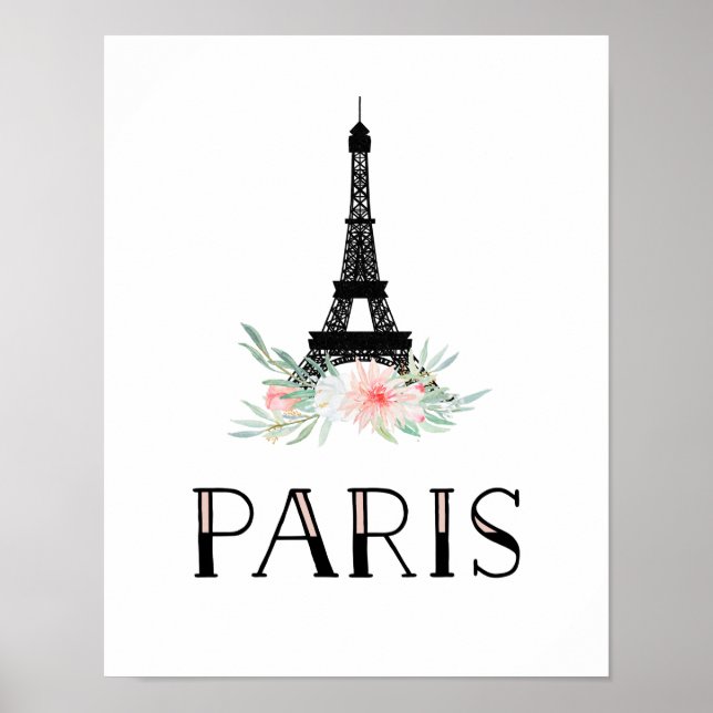 Affiche Tour Eiffel branchée et Fleurs Roses Rouges | Pari (Devant)