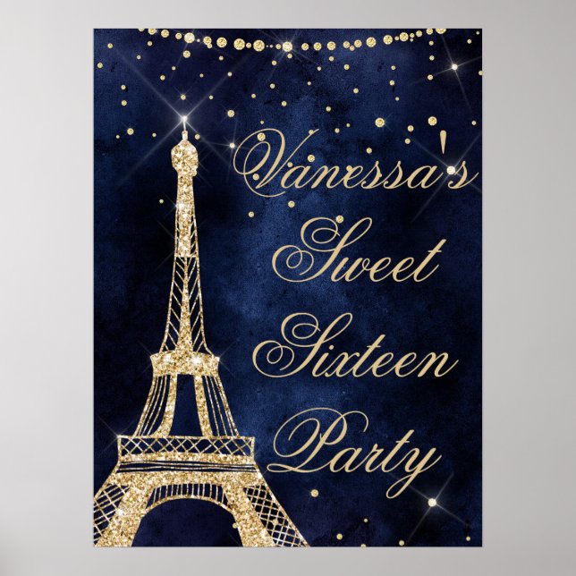 Affiche Tour Eiffel chic or doux 16 signe de bienvenue (Devant)