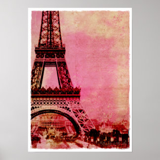 Affiche Tour Eiffel Coucher de soleil rose Vintage