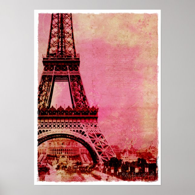 Affiche Tour Eiffel Coucher de soleil rose Vintage (Devant)