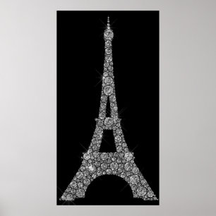 Affiche Tour Eiffel Cristaux Swarovski gris argent Paris