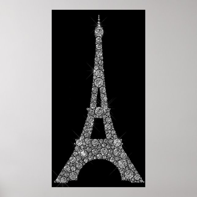 Affiche Tour Eiffel Cristaux Swarovski gris argent Paris (Devant)