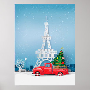 Affiche Tour Eiffel de Paris Camion Rouge Noël
