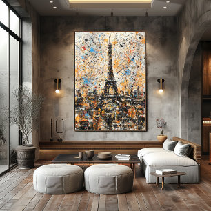 Affiche Tour Eiffel de Paris Peinture Abstraite au Goutte