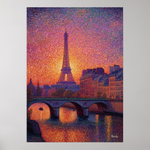 Affiche Tour Eiffel de Paris Pointillisme Paysage urbain a