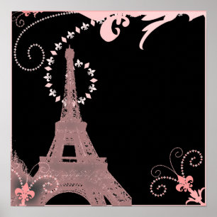 Affiche tour eiffel de paris rose et noir