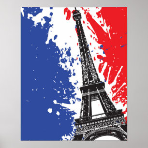Affiche Tour Eiffel   drapeau grunge de Paris, France  