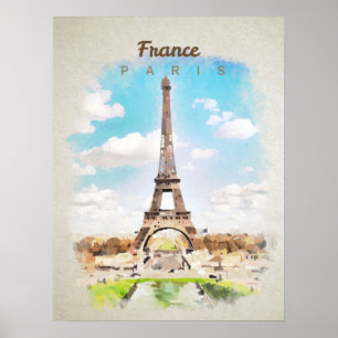 Affiche Tour Eiffel en aquarelle