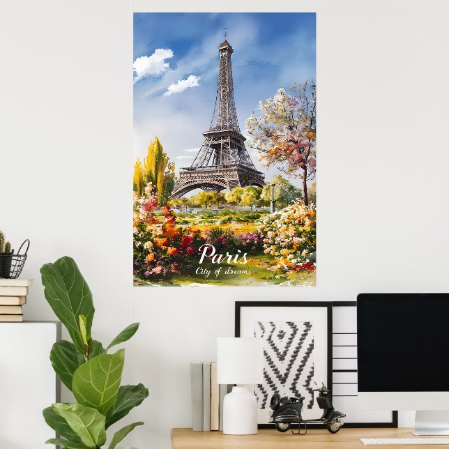 Affiche Tour Eiffel en fleurs au printemps Paris (Bureau à domicile)
