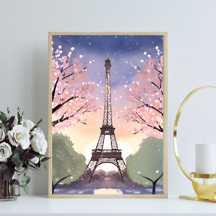 Affiche Tour Eiffel en fleurs   Paris France Aquarelle