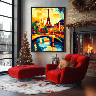 Affiche Tour Eiffel et pont de Paris dans un style fauvist
