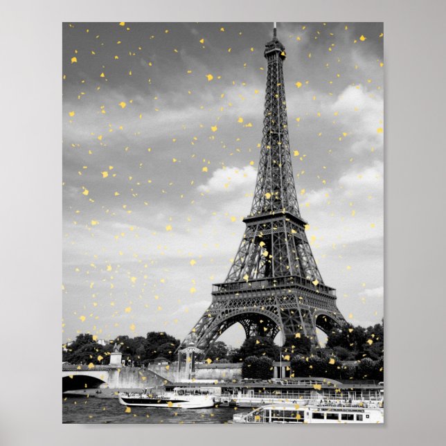 Affiche Tour Eiffel, France - Arrosage Noir / Faux Or (Devant)