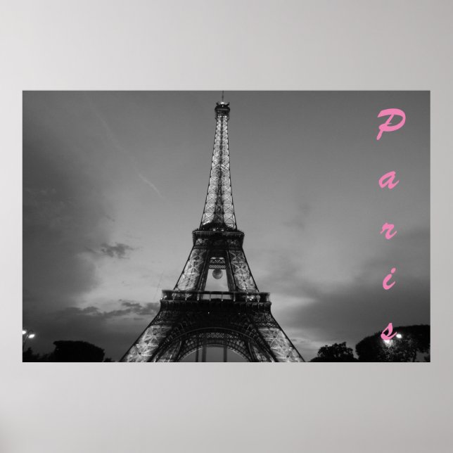 Affiche Tour Eiffel Noir & Blanc à Paris Nuit (Devant)