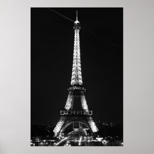 Affiche Tour Eiffel noir et blanc à Paris Nuit