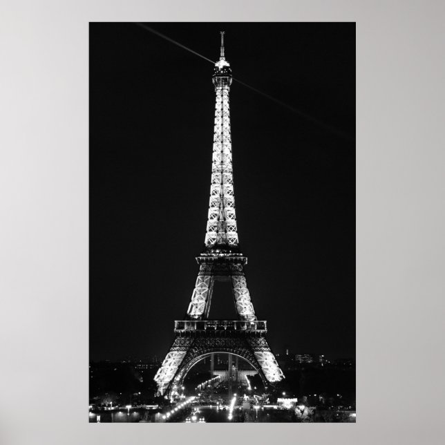 Affiche Tour Eiffel noir et blanc à Paris Nuit (Devant)