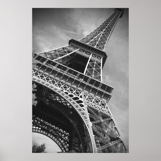 Affiche Tour Eiffel noir et blanc vue d'en bas (Devant)