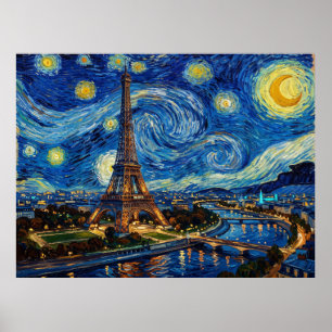 Affiche Tour Eiffel Nuit Étoilée Paysage Historique