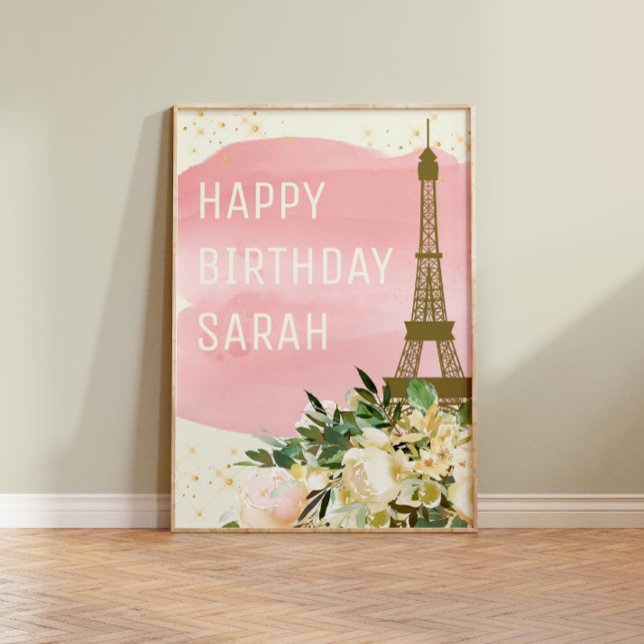 Affiche Tour Eiffel Paillettes Or Rose Joyeux Anniversaire (Créateur téléchargé)