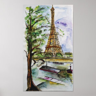 Affiche Tour Eiffel Paris Aquarelle – Vue sur la rivière