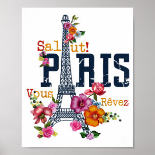 Affiche Tour Eiffel Paris Chemise Salut Flower Paris Fra