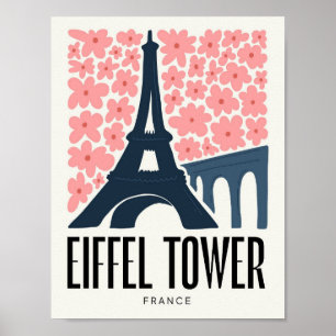 Affiche Tour Eiffel Paris France abstrait Voyage floral