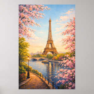 Affiche Tour Eiffel Paris France Cerisiers en Fleurs Vinta