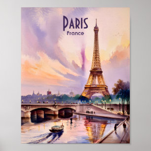 Affiche Tour Eiffel Paris France Coucher de soleil Aquarel