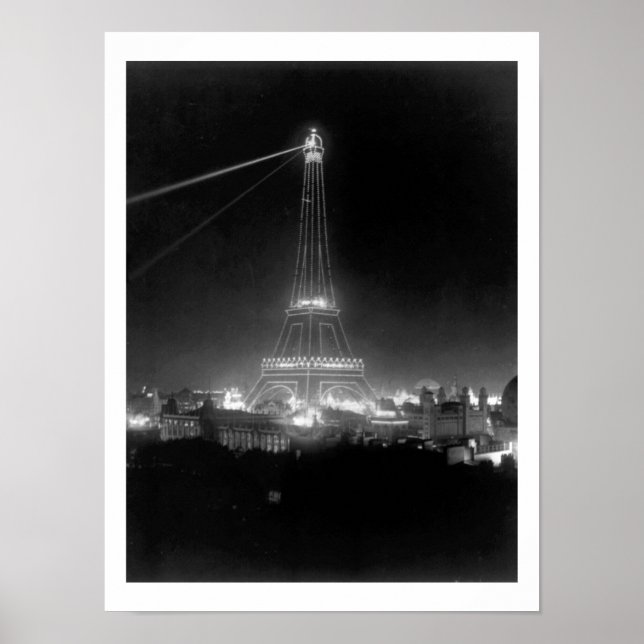 Affiche Tour Eiffel, Paris, France, Vue nocturne, Vintage (Devant)