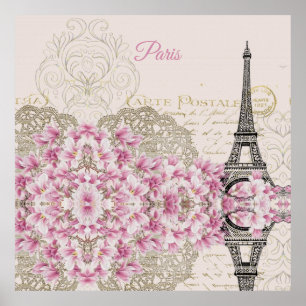 Affiche Tour Eiffel, Paris Magnolia Rose
