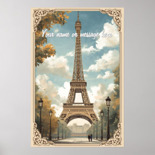 Affiche Tour Eiffel Paris Voyage Art Rétro Vintage Nom