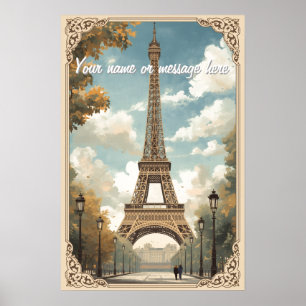 Affiche Tour Eiffel Paris Voyage Art Rétro Vintage Nom